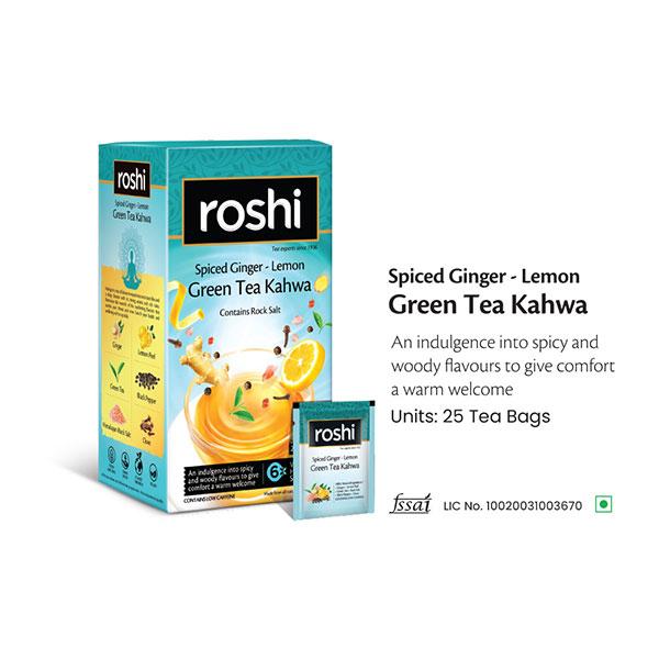 Roshi Green Tea Kahwa Teabag - Spiced Ginger & Lemon 25's - Herbal/Green Teas