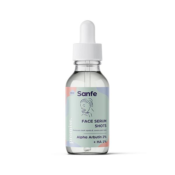 Netmeds | Sanfe Promise Face Serum Shots - Alpha Arbutin 2% + HA 1% 30 ml