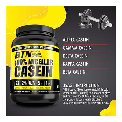 BTN 100 % Micellar Casein Protein Powder 1 kg - Amino Acids