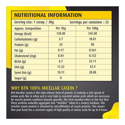 BTN 100 % Micellar Casein Protein Powder 1 kg - Amino Acids
