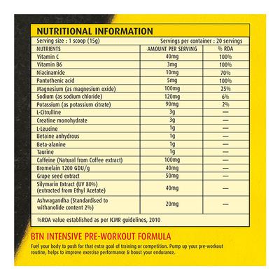BTN Intensive Pre-Workout Formula Powder 300 gm - Workout Essentials
