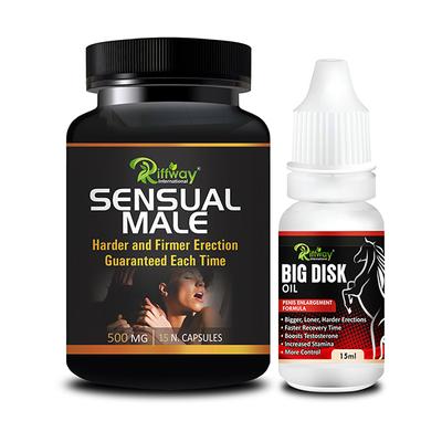 Riffway Sensual Male Capsule 15's + Big Disk Oil 15 ml - Sexual Healthcare