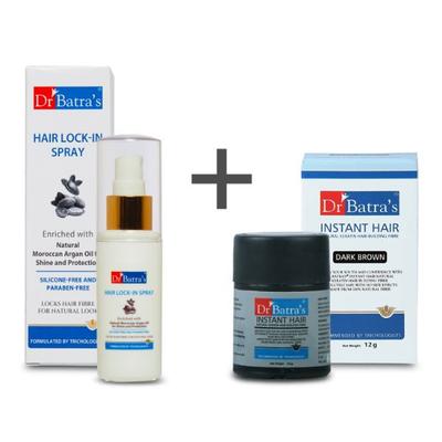 Dr Batra's Hair Lock-In Spray 50 ml+ Instant Hair Natural Keratin Hair Building Fibre - Dark Brown 17 gm (N) - Hair Treatment