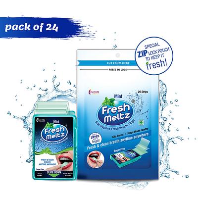 Inventz Fresh Meltz Sugar Free Oral Hygiene Fresh Breath Strip - Mint (Pack of 24 x 20's) - Mouth Refreshners