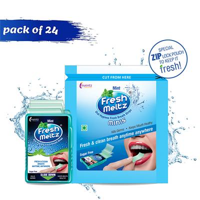 Inventz Fresh Meltz Sugar Free Oral Hygiene Fresh Breath Mini Strip - Mint (Pack of 24 x 10's) - Mouth Refreshners