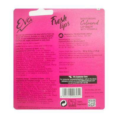 Eva Fresh Lips Moisturizing Lip Balm - Raspberry 4.5 gm (Buy 1 Get 1) - Lip Balms