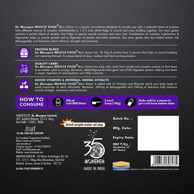 Dr. Morepen Muscle Food Mass Gainer Powder - Kesar Pista Badam 3 kg - Workout Essentials