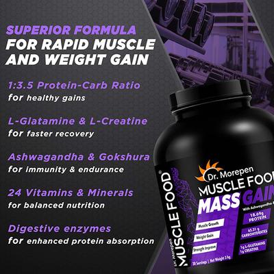 Dr. Morepen Muscle Food Mass Gainer Powder - Kesar Pista Badam 3 kg - Workout Essentials