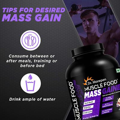 Dr. Morepen Muscle Food Mass Gainer Powder - Kesar Pista Badam 3 kg - Workout Essentials