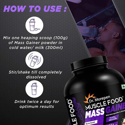 Dr. Morepen Muscle Food Mass Gainer Powder - Kesar Pista Badam 3 kg - Workout Essentials
