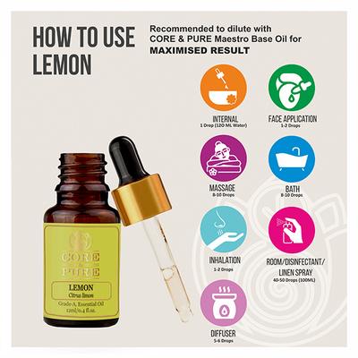 Core & Pure Grade A Essential Oil - Lemon 12 ml - Essential Oils