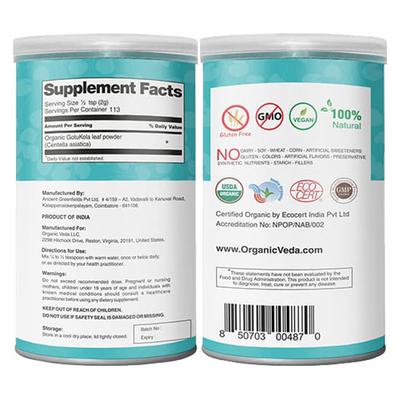 Organic Veda Gotukola Powder 227 gm - Pure Herbs