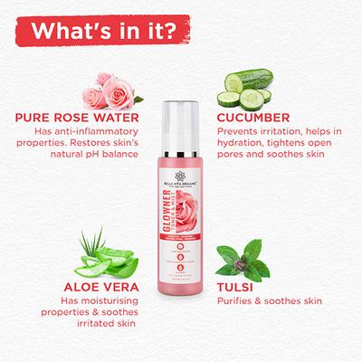 Bella Vita Organic Glowner Rose Water Face Toner & Mist - Natural Toner Spray for Glowing Skin for All Skin Type 100 ml - Face Mists