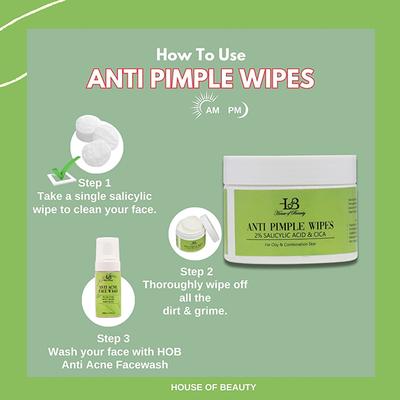House of Beauty ANTI PIMPLE WIPES with 2% SALICYLIC ACID & CICA (55 PADS) 55's - Facial Wipes & Tissues