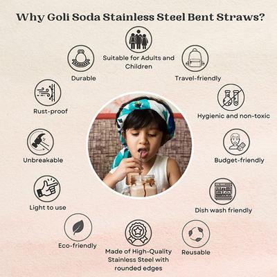 Goli Soda Reusable Stainless Steel Bent Drinking Straws 10's - Others
