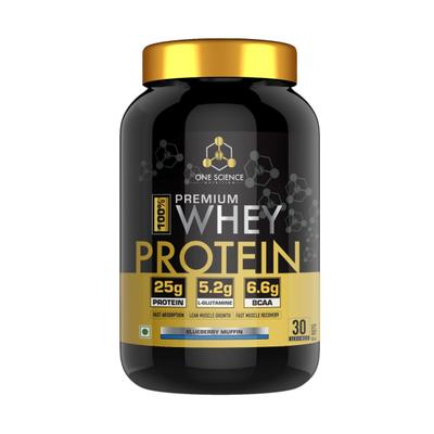 One Science Nutrition Premium Whey Protein Powder - Blueberry Muffin 907 gm - Whey Proteins