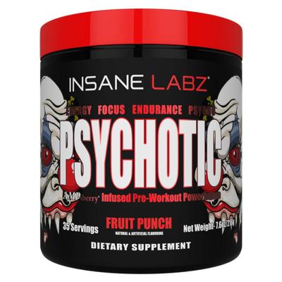Insane Labz Psychotic Pre Workout Powder - Fruit Punch (35 Servings) 250 gm - Workout Essentials