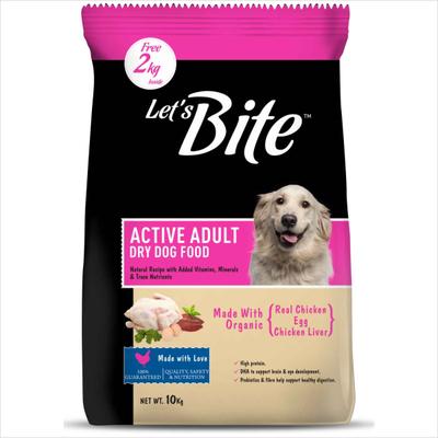 Let's Bite Active Adult Dog Food 10kg (+2kg Extra Free Inside) 12000 gm - Petfood