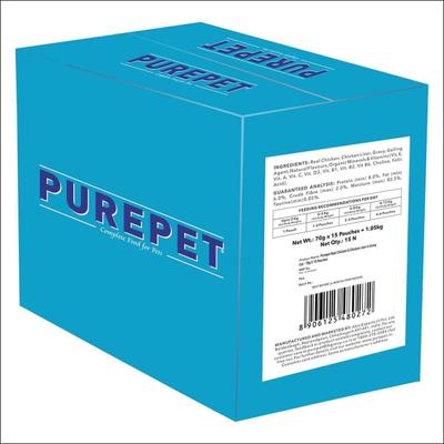 Purepet Wet Cat Food, Real Chicken and Chicken Liver in Gravy, 15 Pouches (15 x 70g) 1050 gm - Petfood