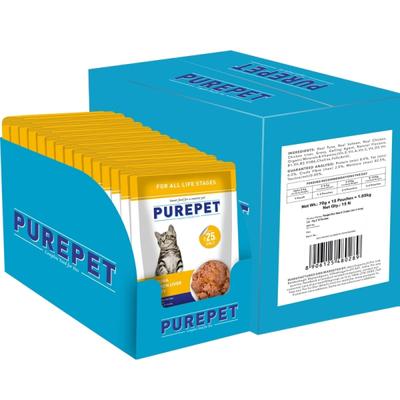 Purepet Wet Cat Food, Real Tuna and Chicken Liver in Gravy, 15 Pouches (15 x 70g) 1050 gm - Petfood