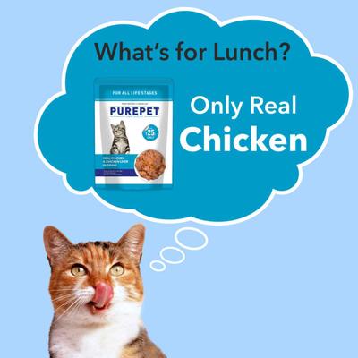 Purepet Wet Cat Food, Real Chicken and Chicken Liver in Gravy, 24 Pouches (24 x 70g) 1600 gm - Petfood