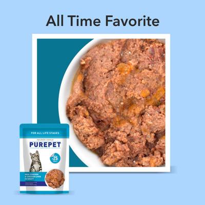 Purepet Wet Cat Food, Real Chicken and Chicken Liver in Gravy, 24 Pouches (24 x 70g) 1600 gm - Petfood