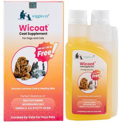 Wiggles Wicoat Dog Skin Coat Supplement Syrup (200ml + 50ml Free) 250 ml - Pet Healthcare