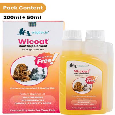 Wiggles Wicoat Dog Skin Coat Supplement Syrup (200ml + 50ml Free) 250 ml - Pet Healthcare