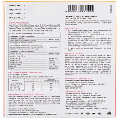 Wiggles Wicoat Dog Skin Coat Supplement Syrup (200ml + 50ml Free) 250 ml - Pet Healthcare