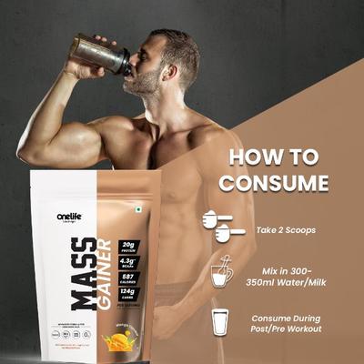 Onelife Mass Gainer Powder - Mango (Pouch) 1 kg - Workout Essentials
