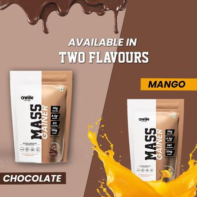 Onelife Mass Gainer Powder - Mango (Pouch) 1 kg - Workout Essentials