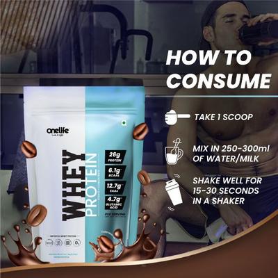 Onelife Whey Protein Powder - Cafe Mocha (Pouch) 1 kg - Workout Essentials