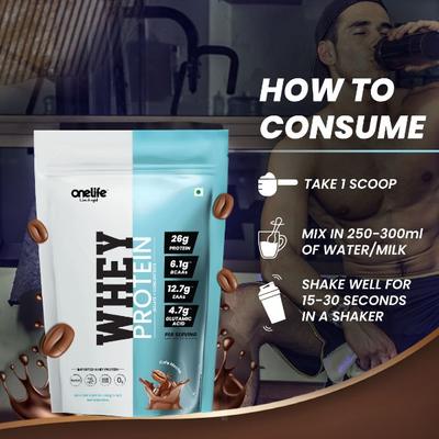 Onelife Whey Protein Powder - Cafe Mocha (Pouch) 500 gm - Workout Essentials