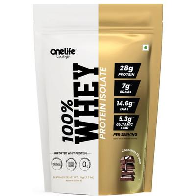 Onelife 100% Whey Protein Isolate Powder - Chocolate (Pouch) 1 kg - Workout Essentials