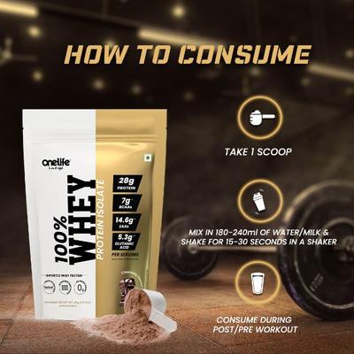 Onelife 100% Whey Protein Isolate Powder - Chocolate (Pouch) 1 kg - Workout Essentials