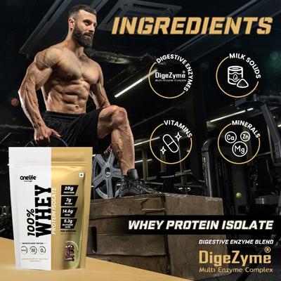 Onelife 100% Whey Protein Isolate Powder - Chocolate (Pouch) 1 kg - Workout Essentials