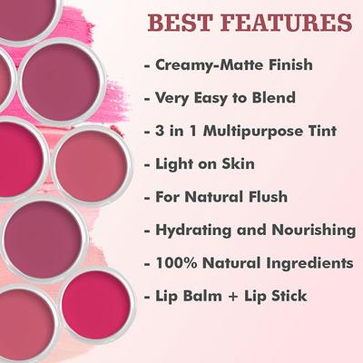 Aravi Organic Everyday Vegan Lip and Cheek Tint Balm Lip Tint Beet Pink 10 gm - Lip Stains & Tints