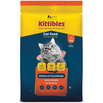 Wiggles Kittibles Adult Cat Food Dry Chicken Tuna Fish Recipe 1000 gm - Petfood