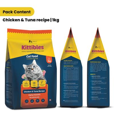 Wiggles Kittibles Adult Cat Food Dry Chicken Tuna Fish Recipe 1000 gm - Petfood