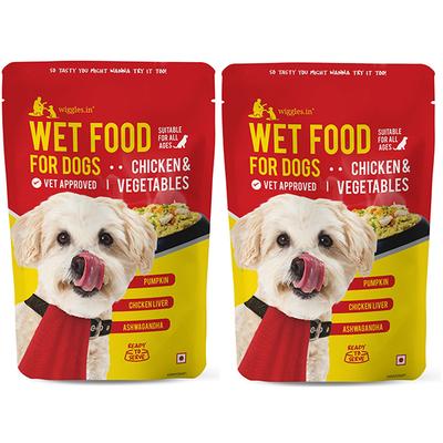 Wiggles Wet Dog Food Chicken Vegetable Gravy Puppy Adult Senior Pets (Pack of 2 x 150gm) 300 gm - Petfood