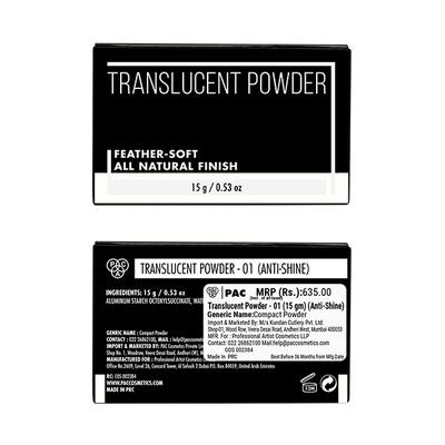 PAC Translucent Powder 01 AntiShine 15 gm - Loose Powder