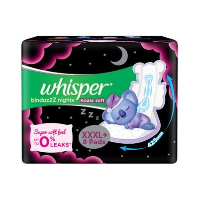 Whisper Bindazzz Nights Koala Soft Sanitary Pads for Women, XXXL+ 8 Napkins 96 gm - Sanitary Napkins