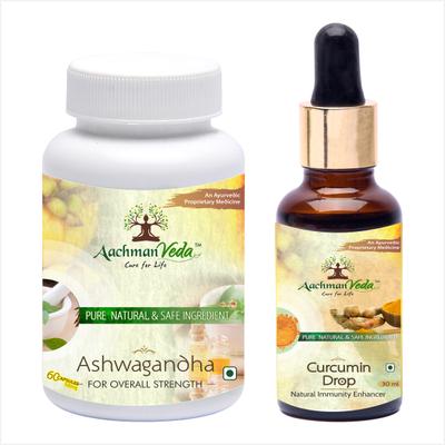 Aachman Veda Ashwagandha Capsule 60's & Aachman Veda Curcumin Drops 30 ml (Free) 1's - Speciality Medicines