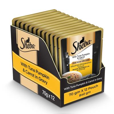 Sheba Fine Food for Cats - Tuna Pumpkin & Carrot in Gravy (Pack of 70 gm x 12) 1's - Petfood
