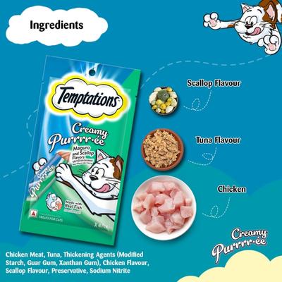 Temptations Treats for Cats Creamy Purrrree - Maguro & Scallop Flavour (Pack of 12 gm x 4) 1's - Petfood