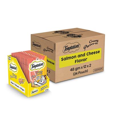 Temptations Treats for Cats Creamy Purrrree - Salmon & Cheese Flavour (Pack of 48 gm x 24) - Petfood
