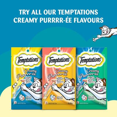 Temptations Treats for Cats Creamy Purrrree - Salmon & Cheese Flavour (Pack of 48 gm x 24) - Petfood