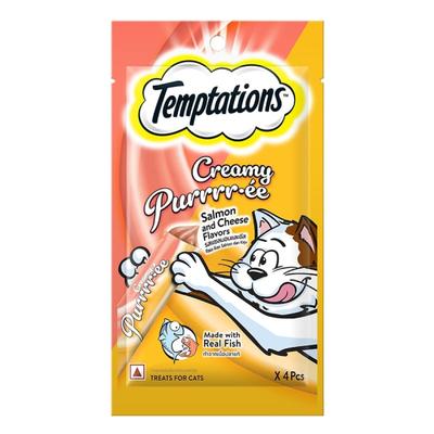 Temptations Treats for Cats Creamy Purrrree - Salmon & Cheese Flavour (Pack of 48 gm x 24) - Petfood