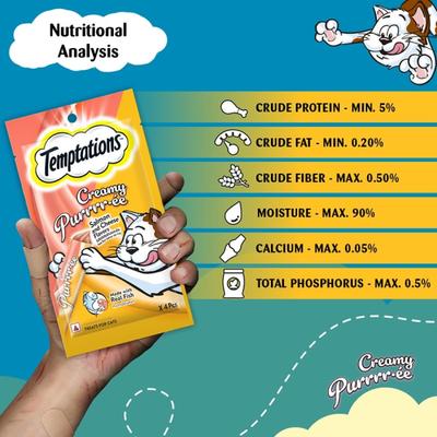 Temptations Treats for Cats Creamy Purrrree - Salmon & Cheese Flavour (Pack of 48 gm x 24) - Petfood