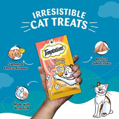 Temptations Treats for Cats Creamy Purrrree - Salmon & Cheese Flavour (Pack of 48 gm x 24) - Petfood